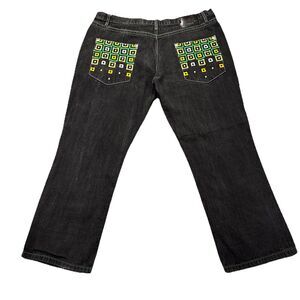 Five‎ Elementz Jeans Mens 42x31 Y2K Black Baggy Embroidered  Streetwear Skater